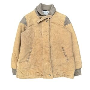 Vintage 70s Junior Concept Mens Tan Corduroy Quilted Jacket Ribbed Collar Size S